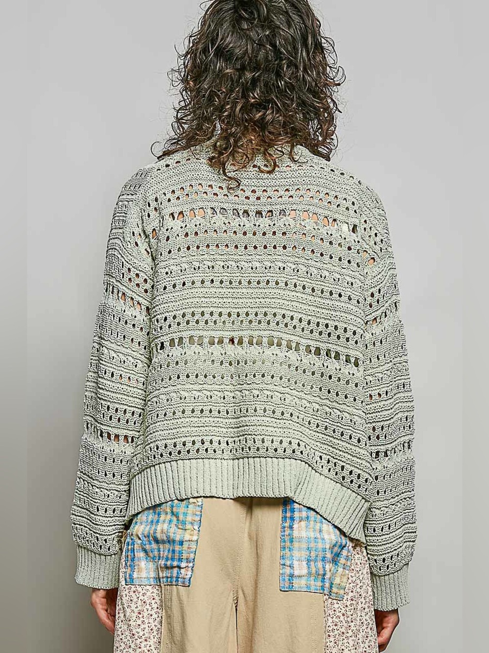 POL Lime Green Open-Knit Cardigan | 3D Floral Button Front Sweater | Boho ποΈ - Picture 6 of 7